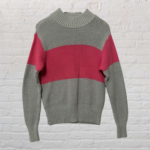 St Johns Bay  Gray Pink Womens Pullover Knit Long Sleeve Ribbed Sweater Medium - Picture 1 of 9